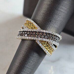 Womens Estate 14K Yellow Gold Sapphire White Brown Diamond Ring 6.8g E3805